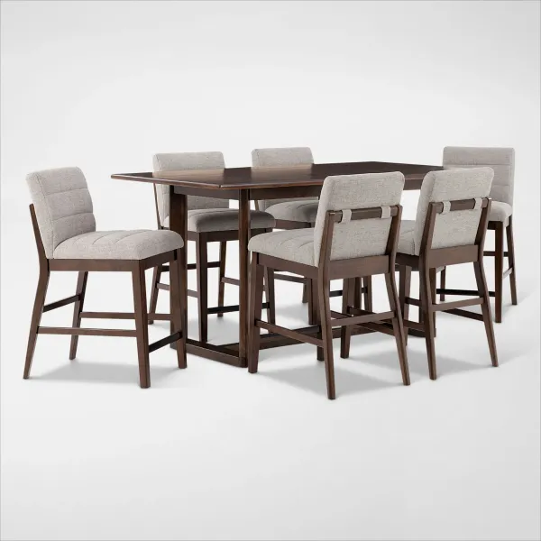 Boca Solid Wood Counter-Height Dining Table and 6 Upholstered Stools - Brown