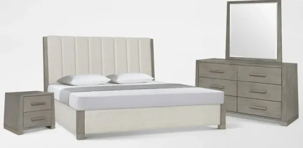 Monaco 6-Piece Upholstered Bedroom Set with Dresser, Mirror, and Nightstand - King