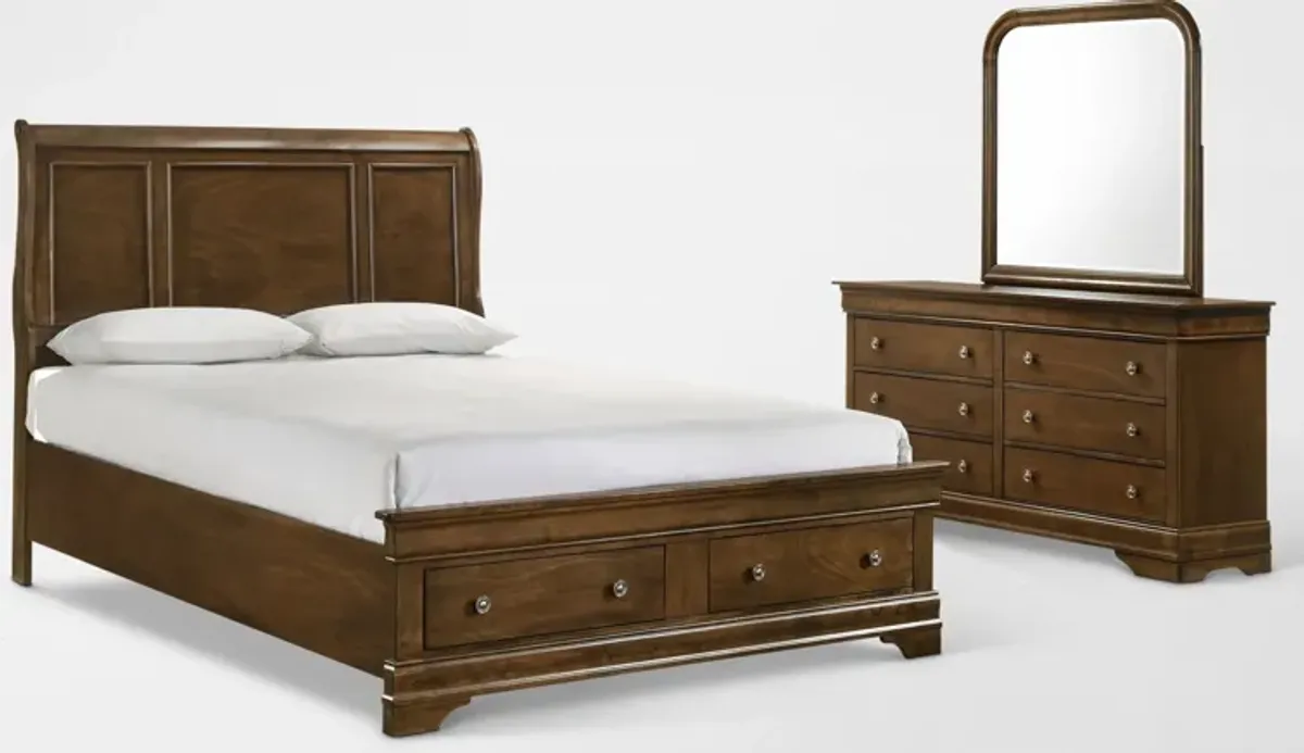 Louis 5-Piece Storage Bedroom Set with Dresser and Mirror - Queen