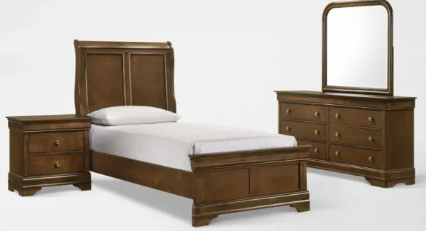 Louis 6-Piece Panel Bedroom Set with Dresser, Mirror and Nightstand - Twin