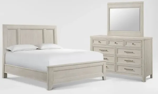 Windward Solid Wood 5-Piece Panel Bedroom Set with Dresser and Mirror - King