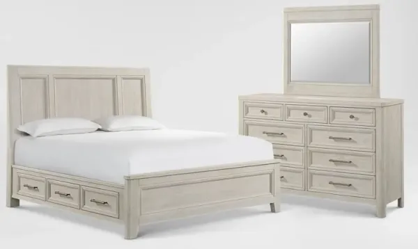 Windward Solid Wood 5-Piece Storage Bedroom Set with Dresser and Mirror - King