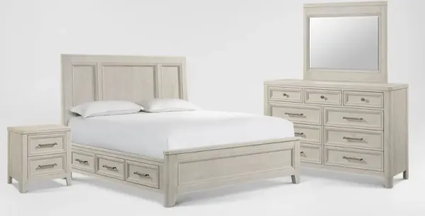 Windward Solid Wood 6-Piece Storage Bedroom Set with Dresser, Mirror, and Nightstand - King