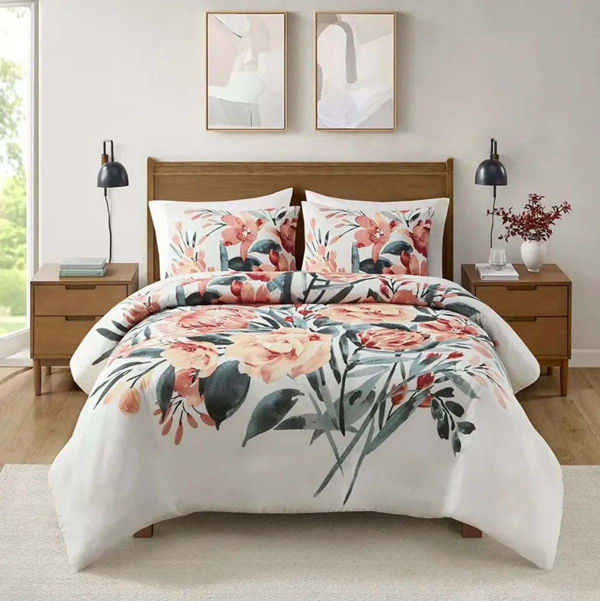 Charleigh Full/Queen Duvet Cover Set - Peach/Off-White