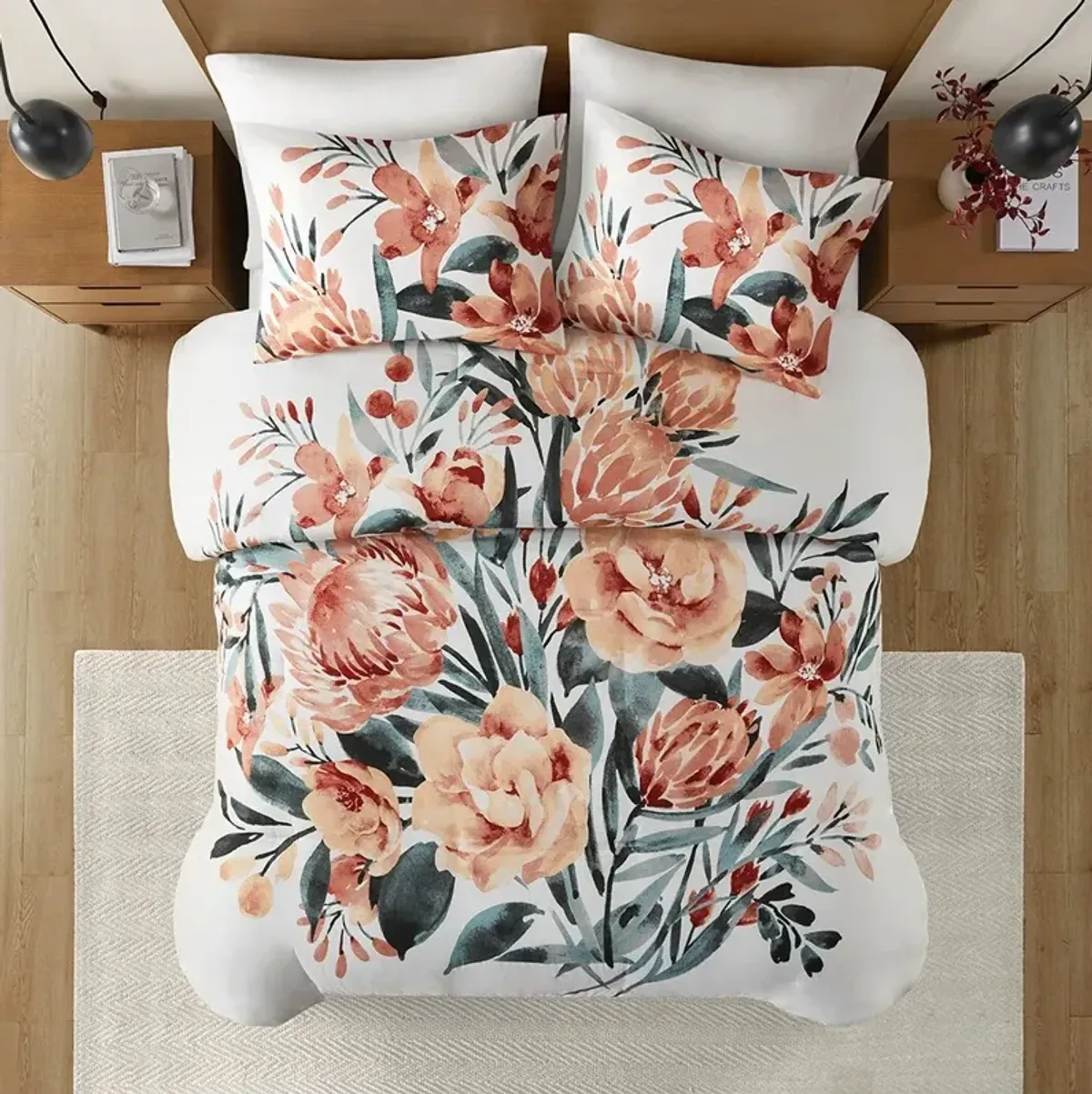 Charleigh Full/Queen Duvet Cover Set - Peach/Off-White