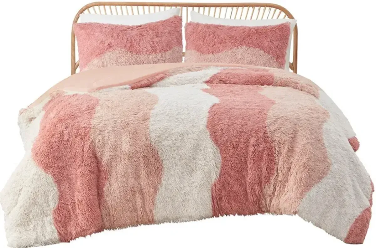 Makenna Full/Queen Faux Fur Comforter Set - Blush Multi