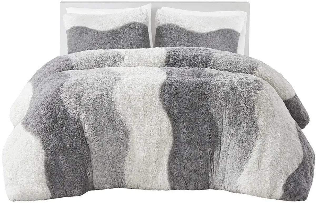 Makenna Twin/Twin XL Faux Fur Comforter Set - Gray