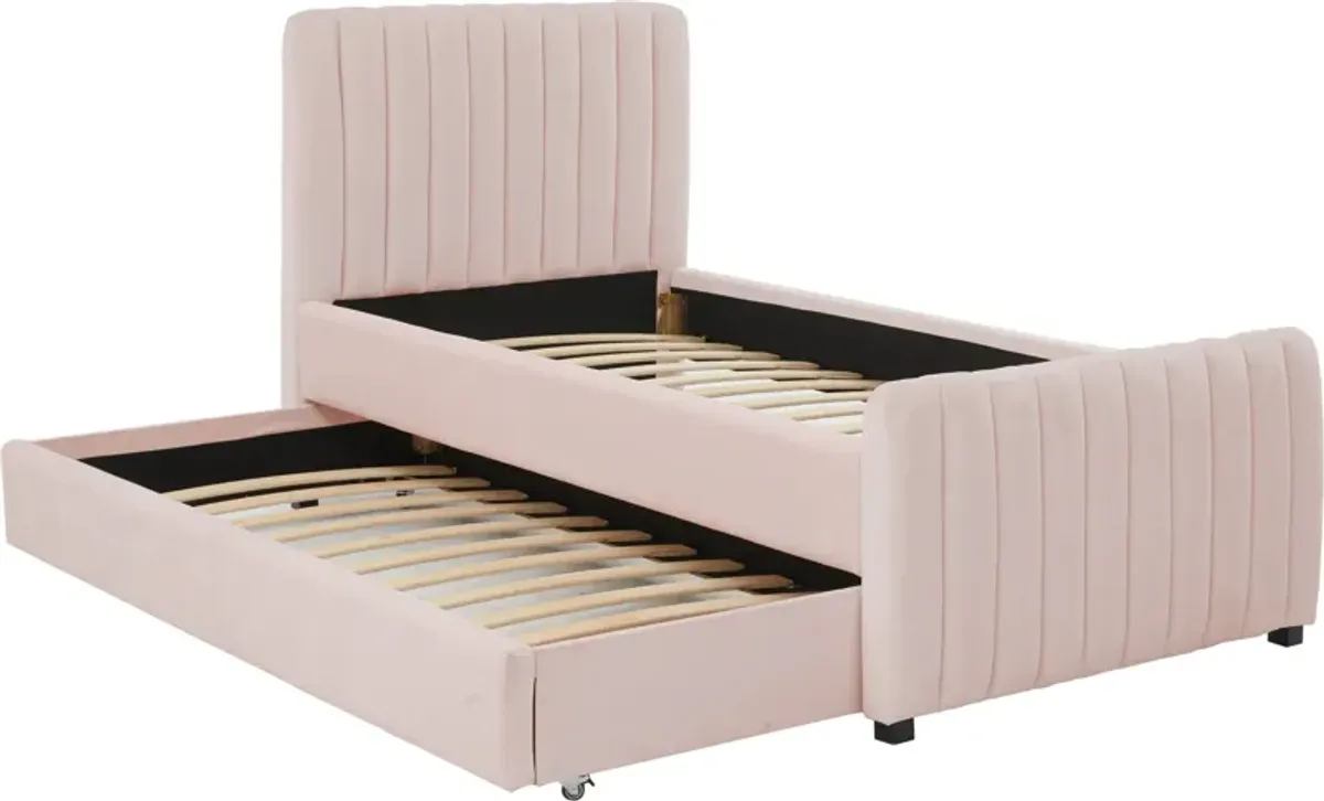 Maylin Twin Upholstered Bed with Trundle - Pink