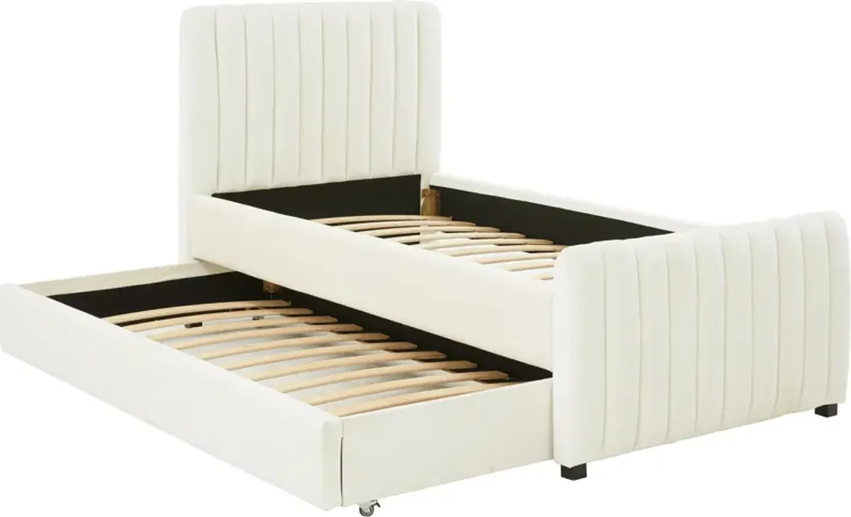 Maylin Twin Upholstered Bed with Trundle - Cream