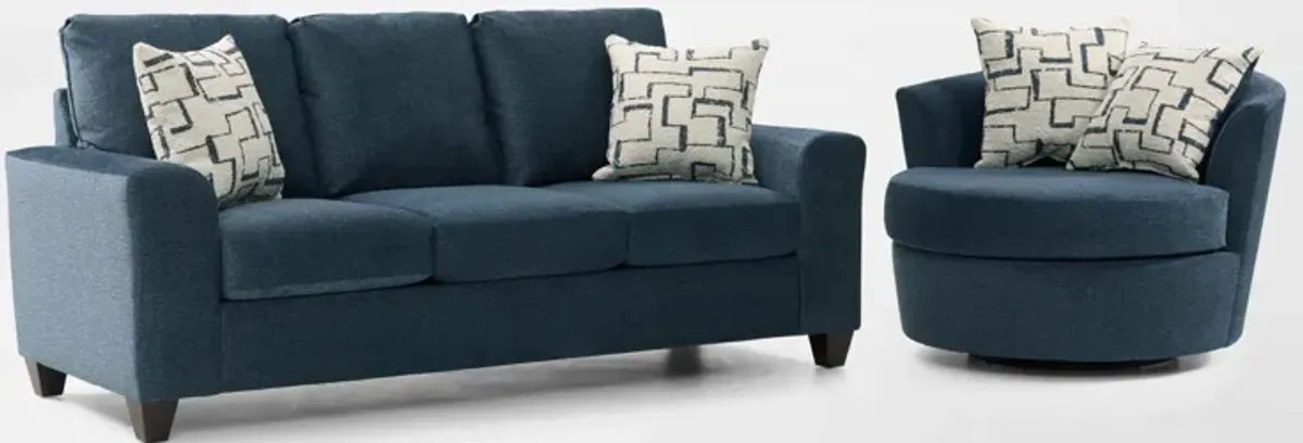 Canyon Sofa and Swivel Chair Set - Navy