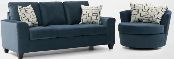 Canyon Sofa and Swivel Chair Set - Navy