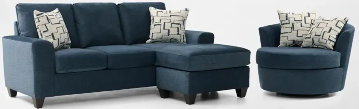 Canyon Sofa with Reversible Chaise and Swivel Chair Set - Navy