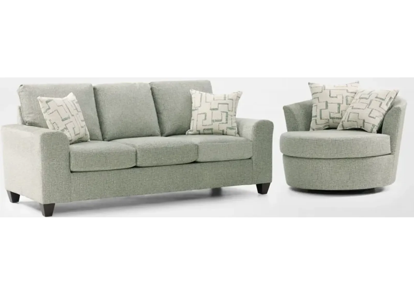 Canyon Sofa and Swivel Chair Set - Seafoam