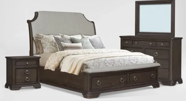 Grace 6-Piece Storage Bedroom Set with Dresser, Mirror & Nightstand with USB Charging