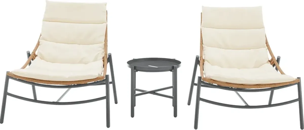 Waikiki Set of 2 Outdoor Lounge Chairs and End Table - Cream