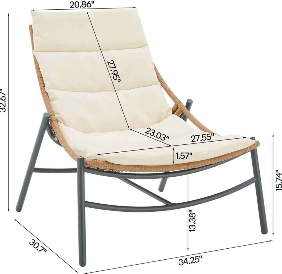 Waikiki Set of 2 Outdoor Lounge Chairs and End Table - Cream