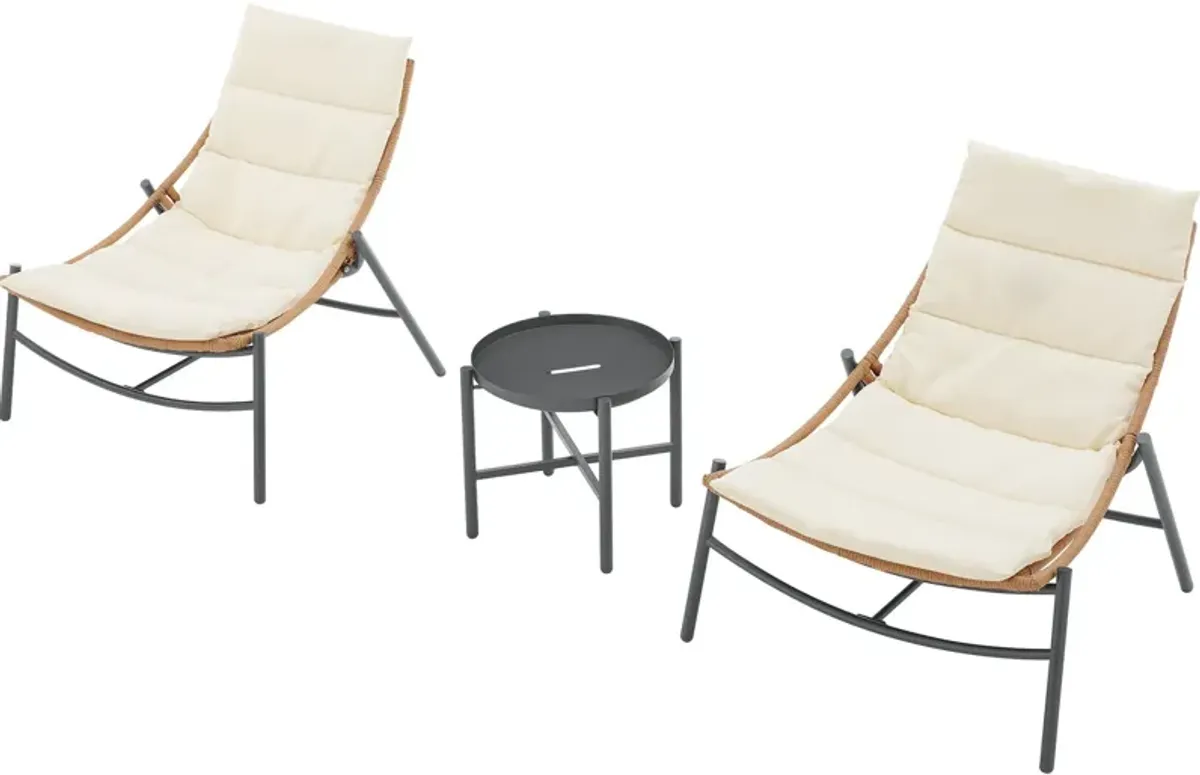 Waikiki Set of 2 Outdoor Lounge Chairs and End Table - Cream