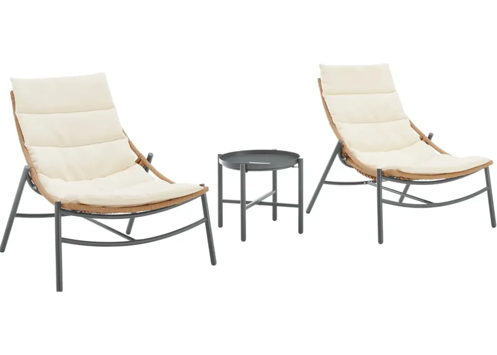 Waikiki Set of 2 Outdoor Lounge Chairs and End Table - Cream