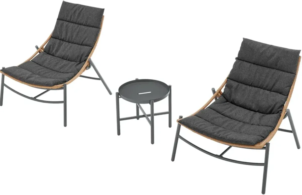 Waikiki Set of 2 Outdoor Lounge Chairs and End Table - Gray