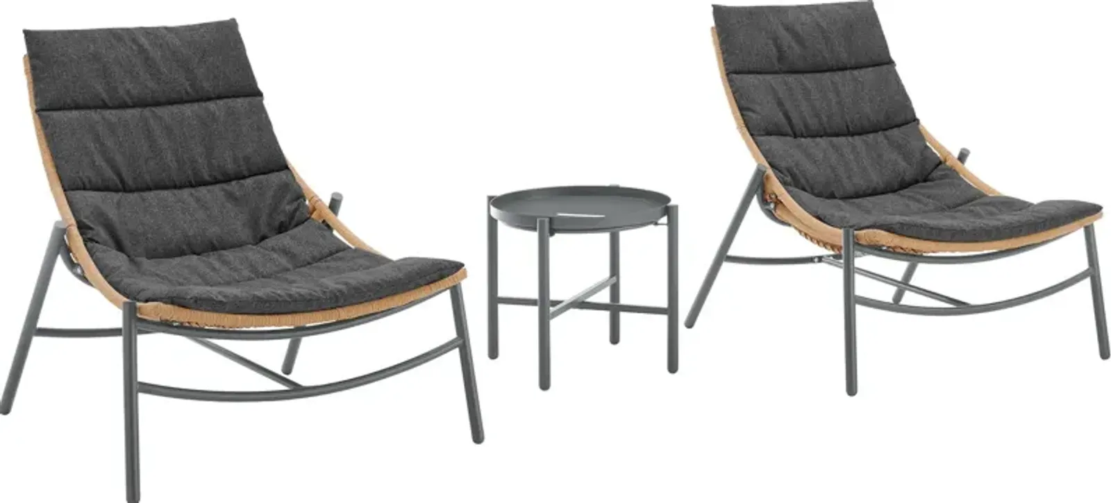 Waikiki Set of 2 Outdoor Lounge Chairs and End Table - Gray