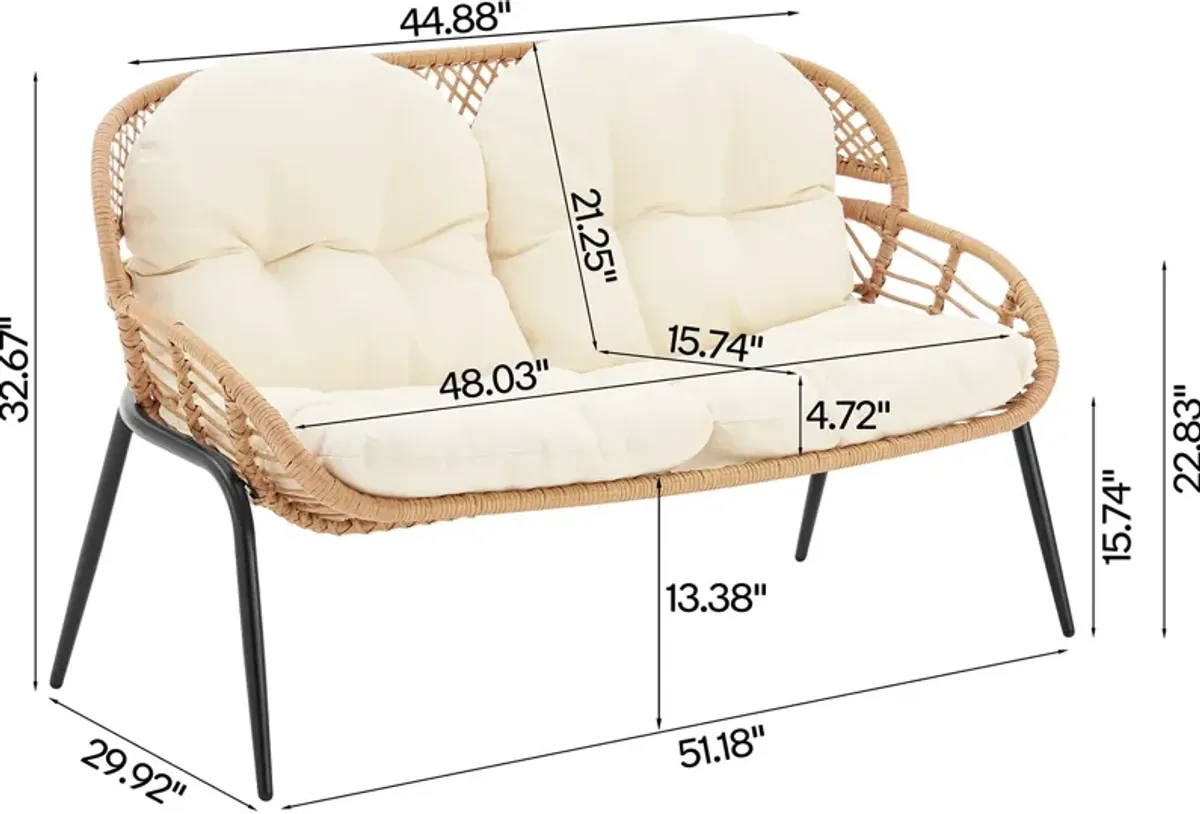 Sequoia Outdoor Sofa, 2 Lounge Chairs and Coffee Table Set - Cream