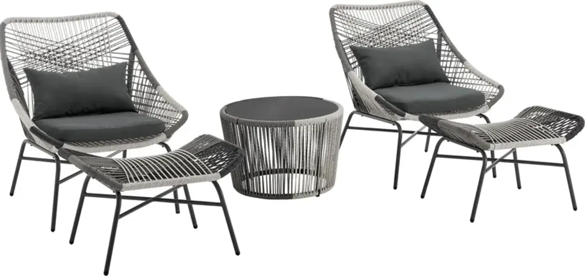 Biloxi Set of 2 Lounge Chairs with Ottomans and Side Tables - Gray