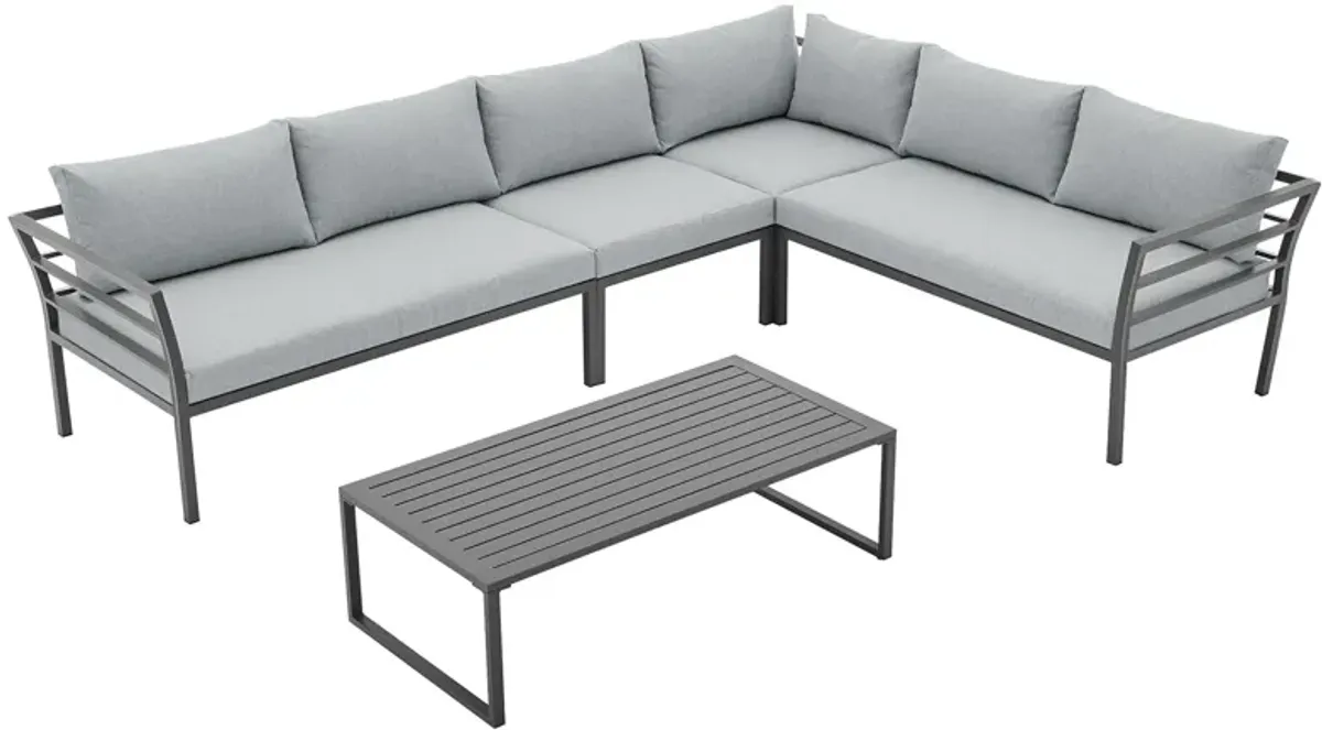 Maui Outdoor 4-Piece Sectional and Coffee Table Set - Gray