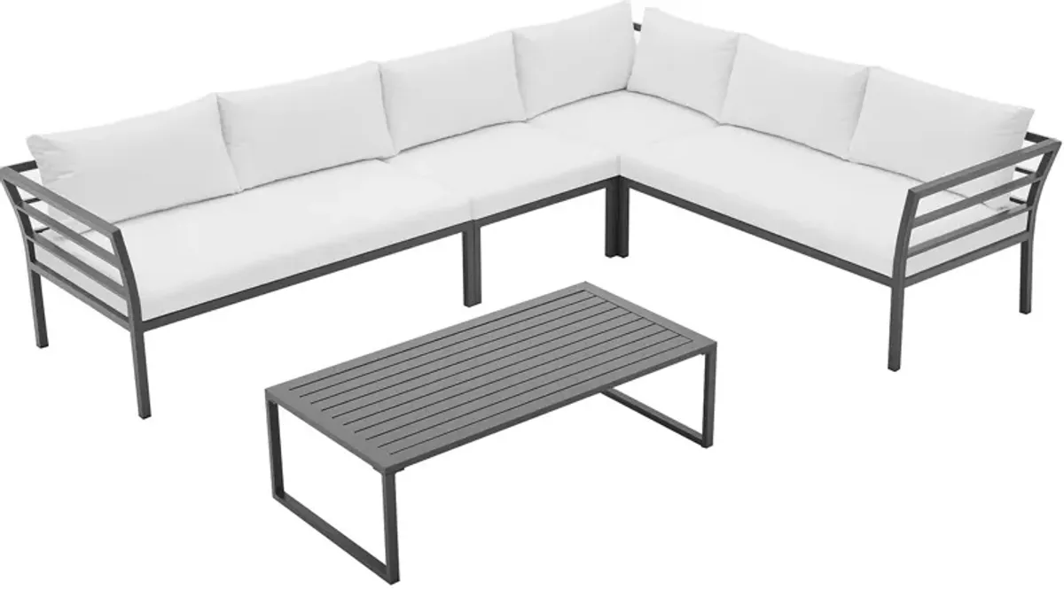 Maui Outdoor 4-Piece Sectional and Coffee Table Set - White