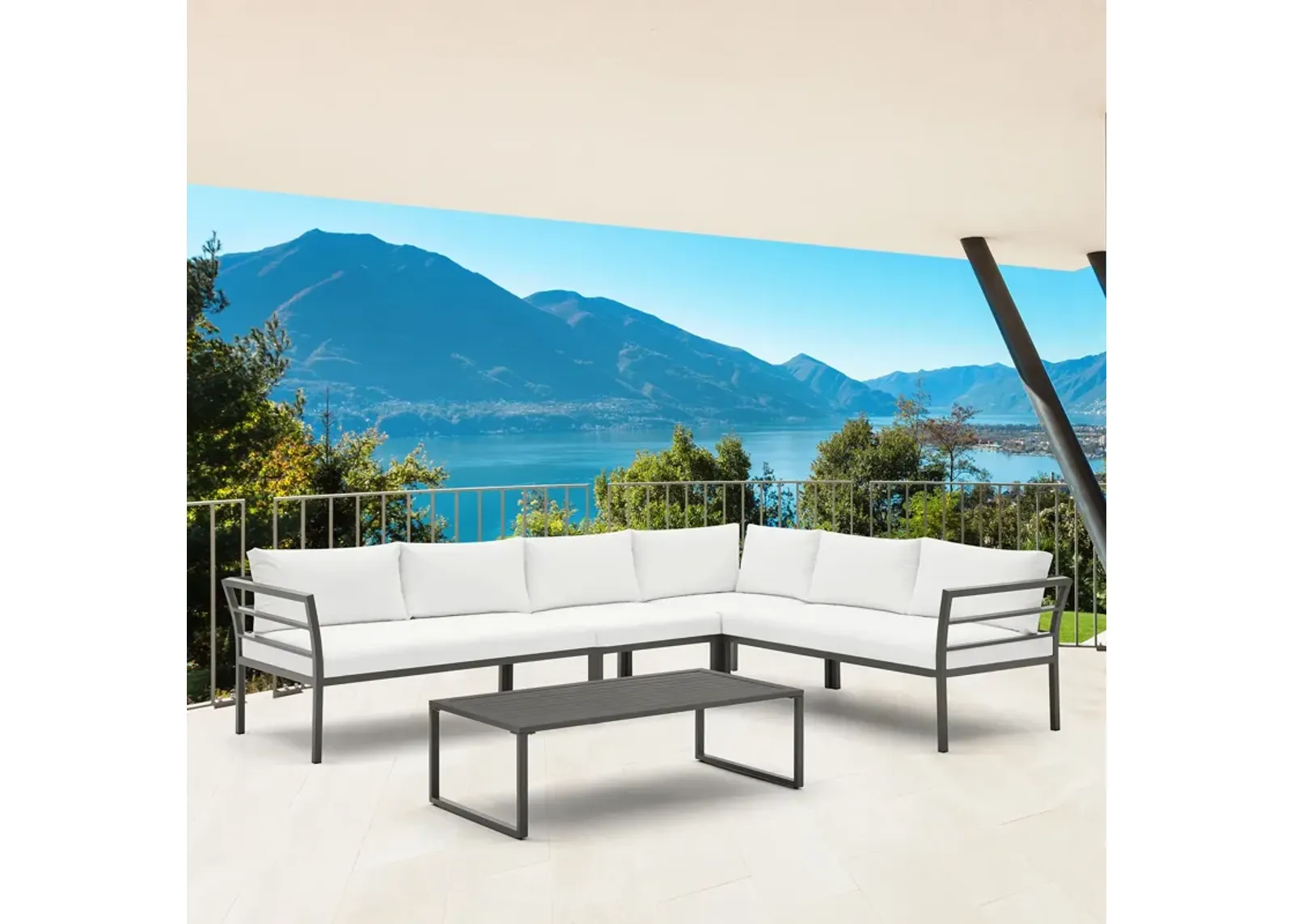 Maui Outdoor 4-Piece Sectional and Coffee Table Set - White