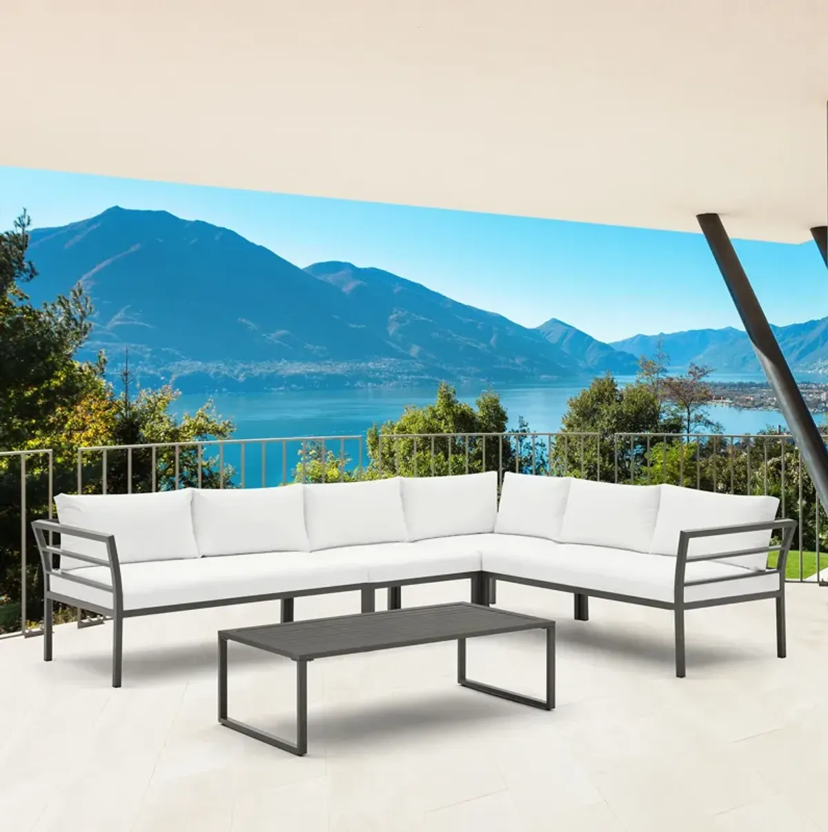 Maui Outdoor 4-Piece Sectional and Coffee Table Set - White