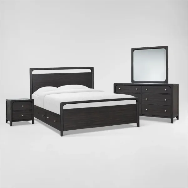 Austin 6-Piece Storage Bedroom Set with Dresser, Mirror and Nightstand - Queen