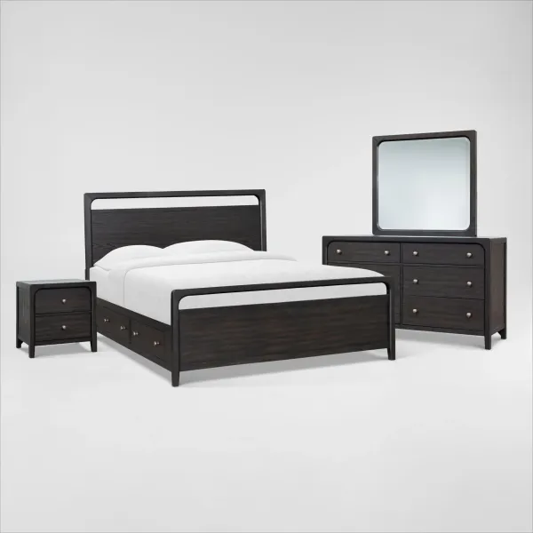 Austin 6-Piece Storage Bedroom Set with Dresser, Mirror and Nightstand - King