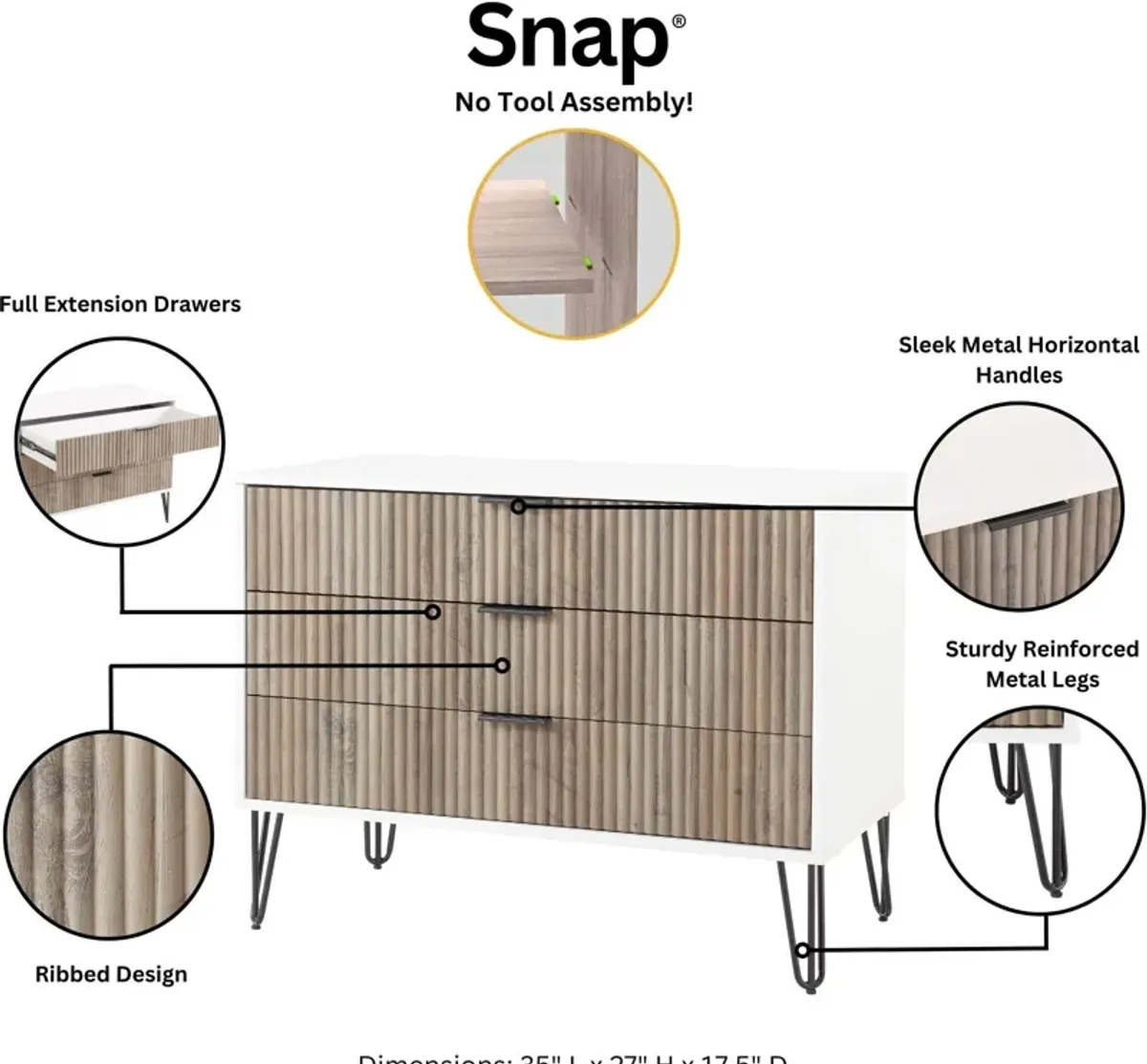 Sheridan 3-Drawer Dresser - White/Gray