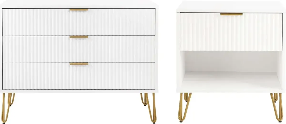 Sheridan 3-Drawer Dresser and Nightstand Set- White