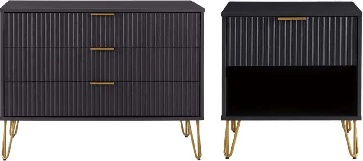 Sheridan 3-Drawer Dresser and Nightstand Set - Black