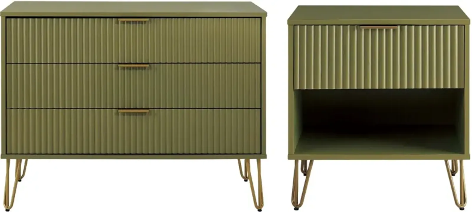 Sheridan 3-Drawer Dresser and Nightstand Set - Green