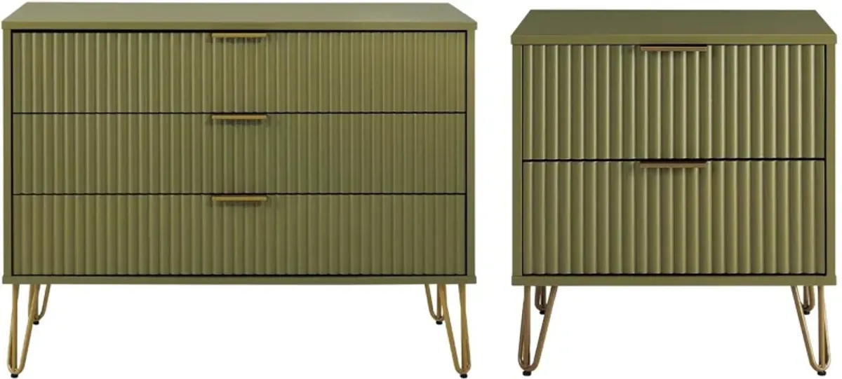 Sheridan 3-Drawer Dresser and 2-Drawer Nightstand Set - Green