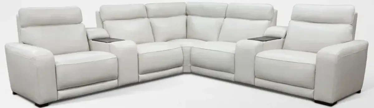 Summit Triple-Power 7-Piece Reclining Sectional with Immersive Sound and Two Consoles - Ice