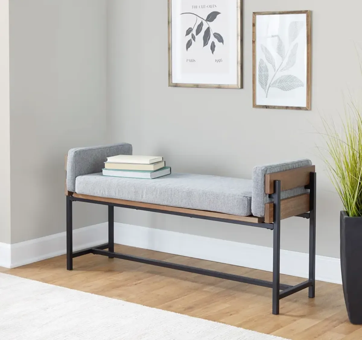 Kari Upholstered Bench - Light Gray/Brown