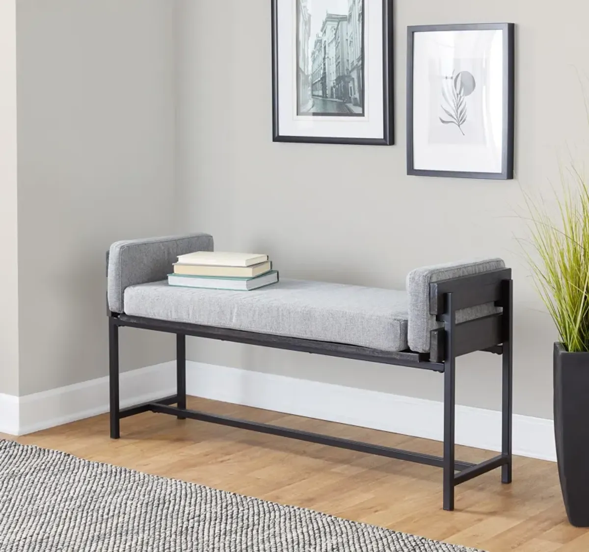 Kari Upholstered Bench - Light Gray/Gray