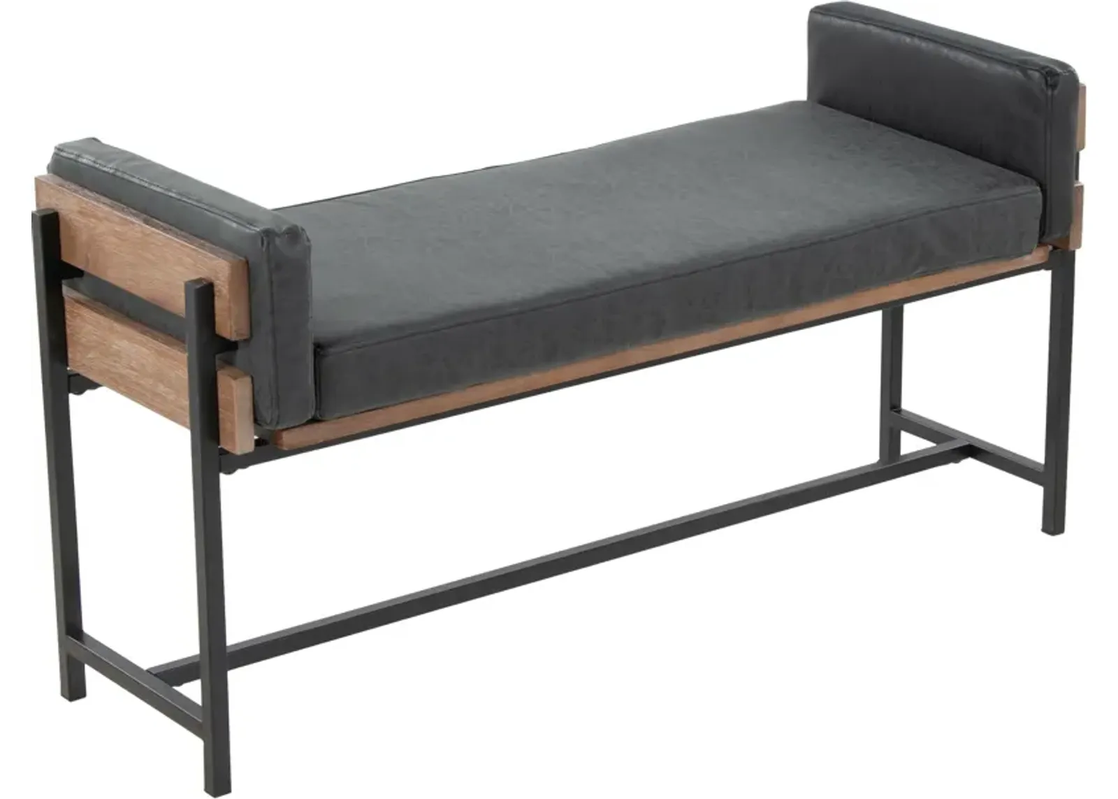 Kari Upholstered Bench - Black Vegan Leather/Brown