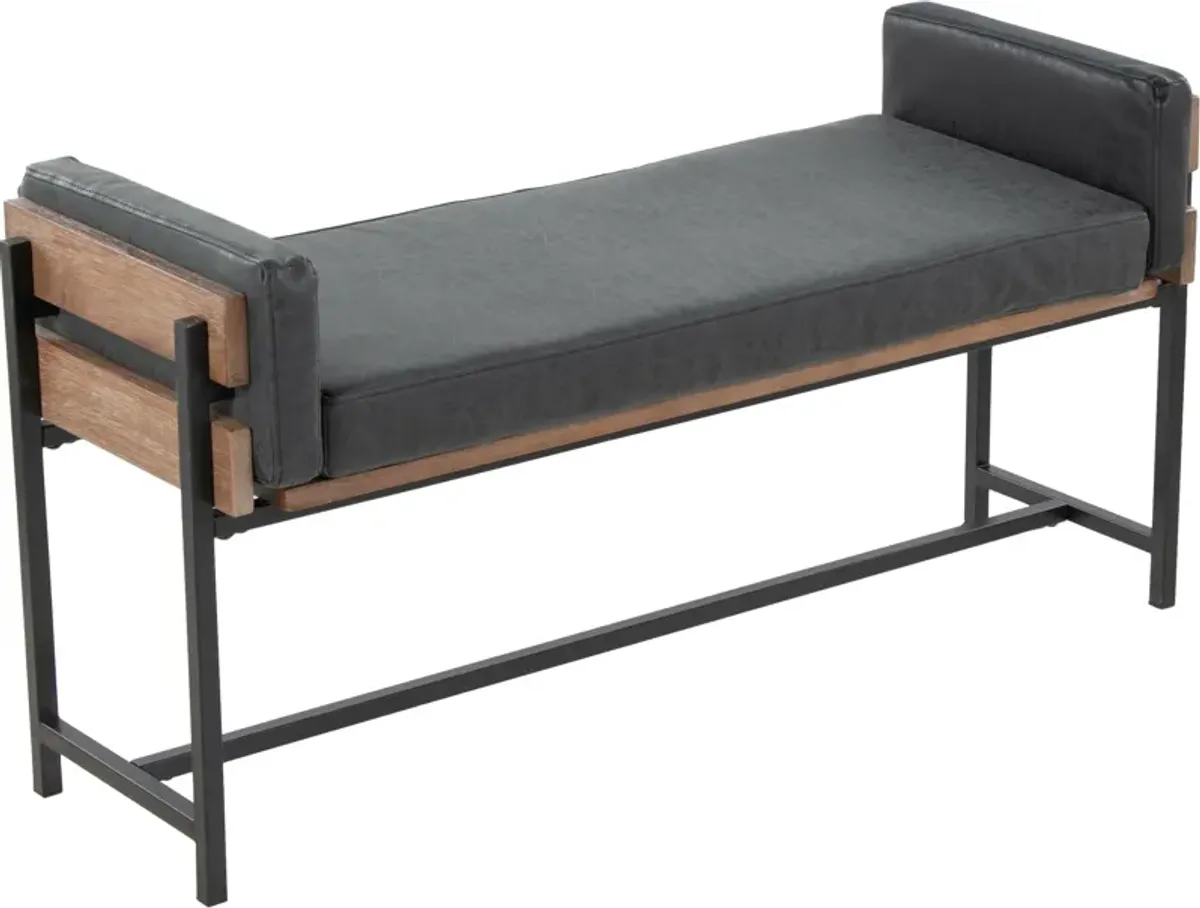 Kari Upholstered Bench - Black Vegan Leather/Brown