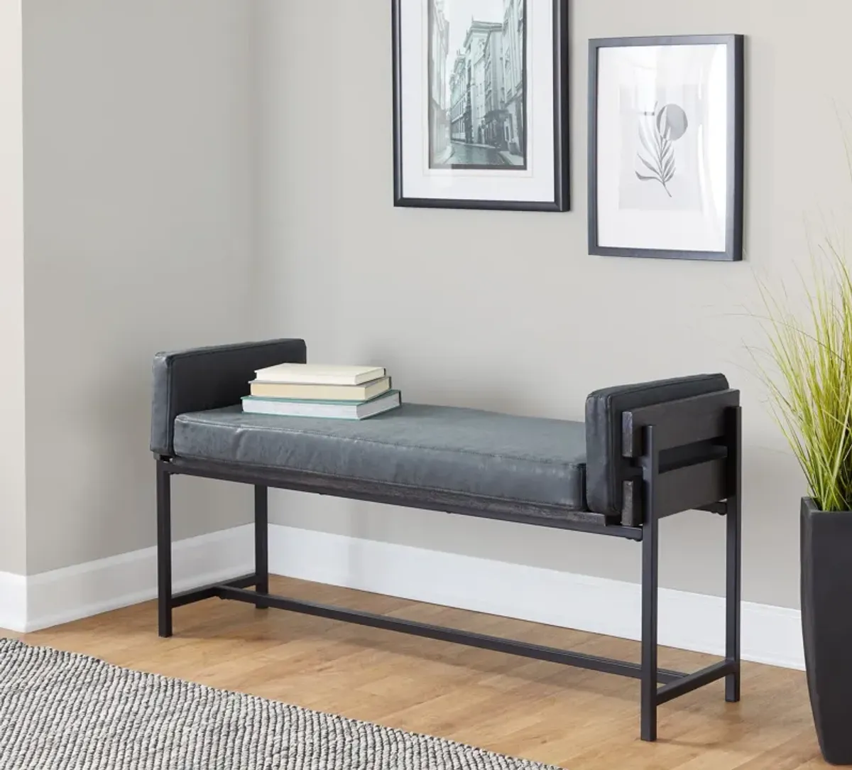 Kari Upholstered Bench - Black/Gray