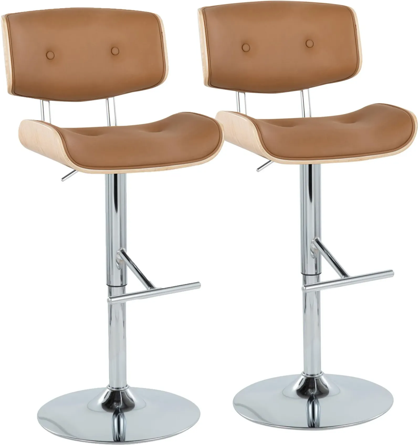 Blakely Set of 2 Adjustable Swivel Bar Stools - Brown/Chrome