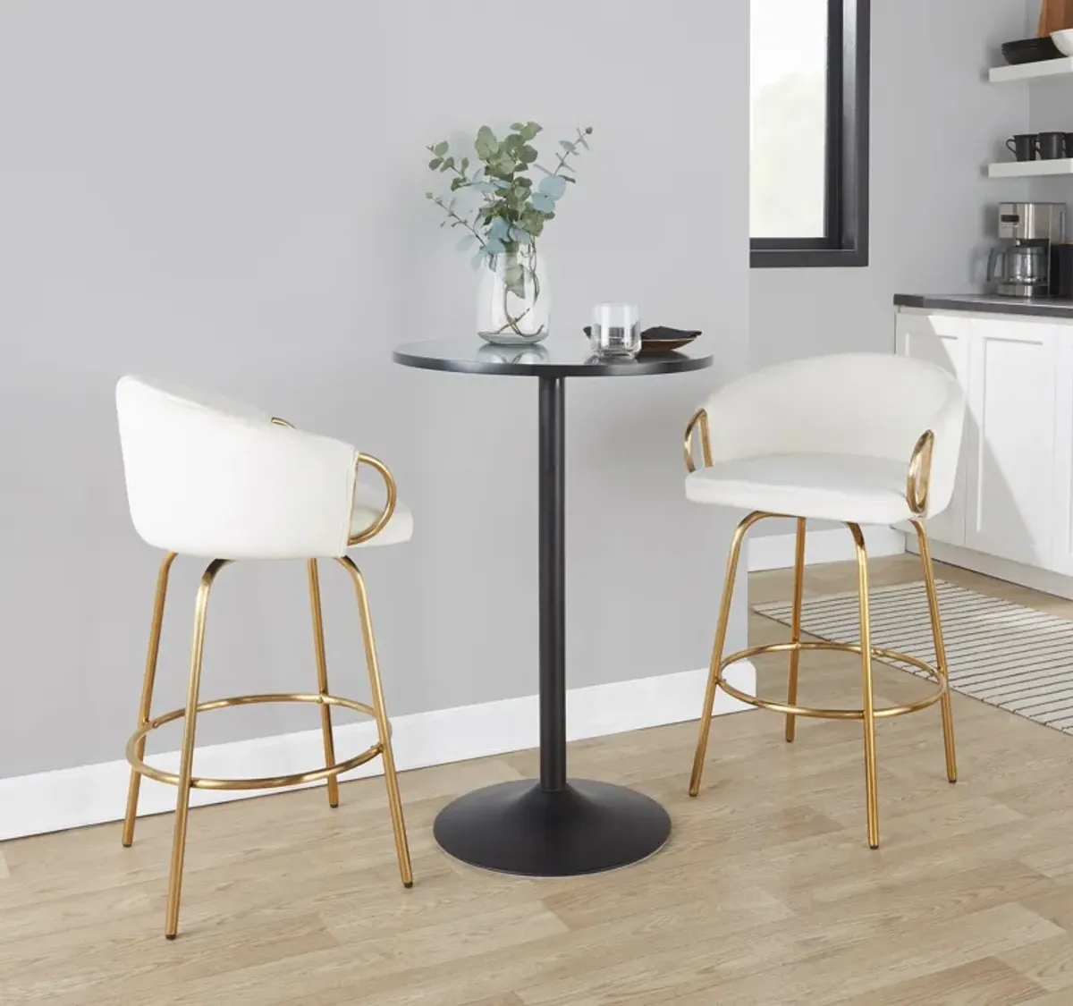 Eve Set of 2 Swivel Counter-Height Stools - Cream/Gold