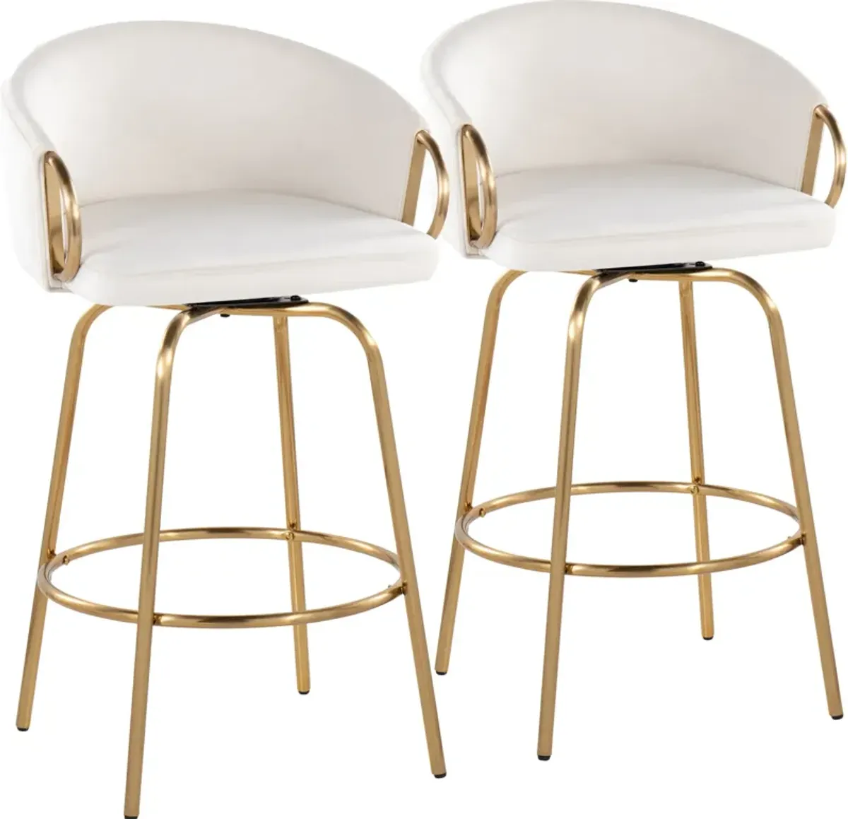 Eve Set of 2 Swivel Counter-Height Stools - Cream/Gold