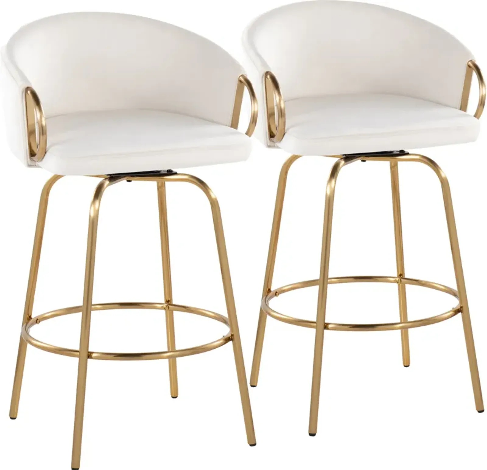 Eve Set of 2 Swivel Counter-Height Stools - Cream/Gold