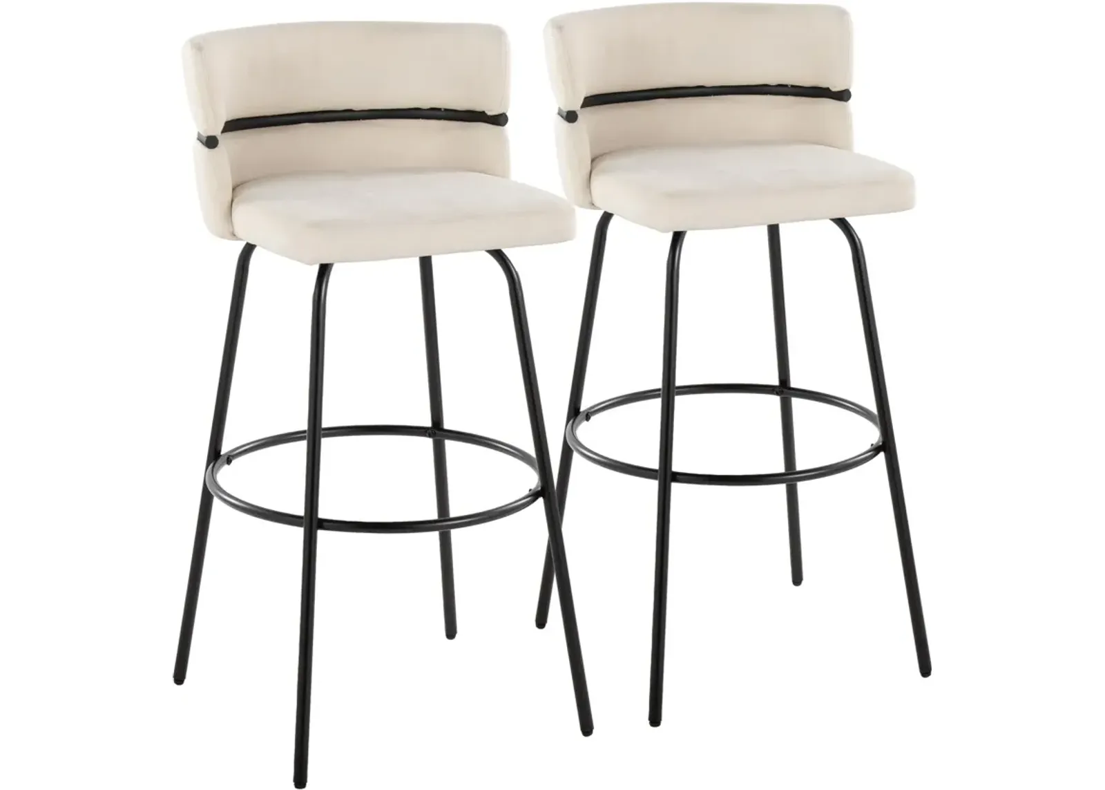 Anabelle Set of 2 Swivel Bar Stools - Cream/Black