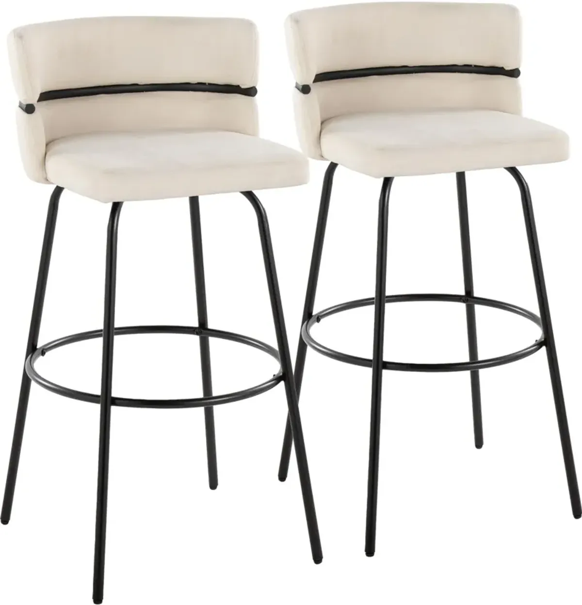 Anabelle Set of 2 Swivel Bar Stools - Cream/Black