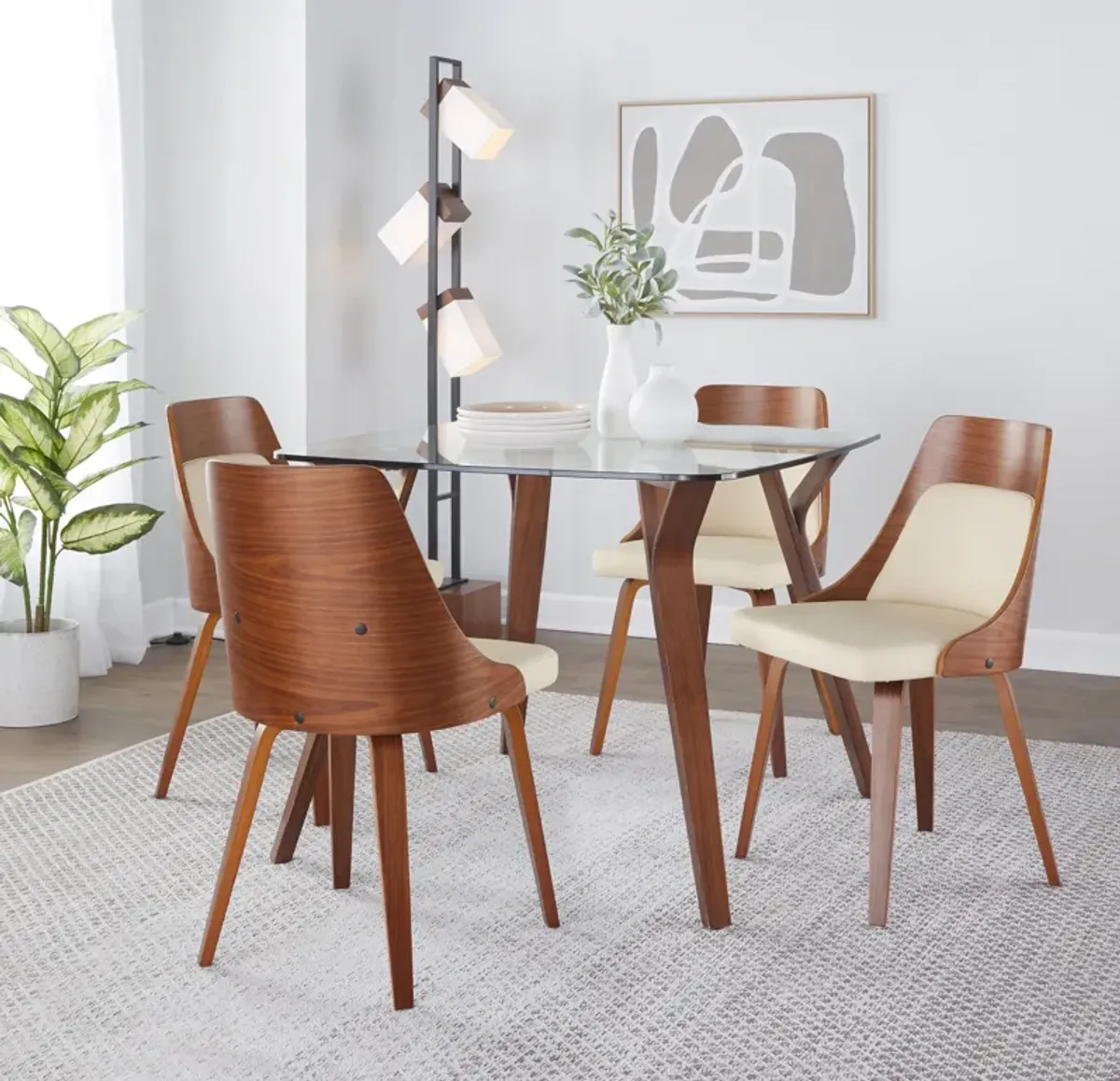 Carla Set of 2 Dining Chairs - Cream Vegan Leather/Walnut